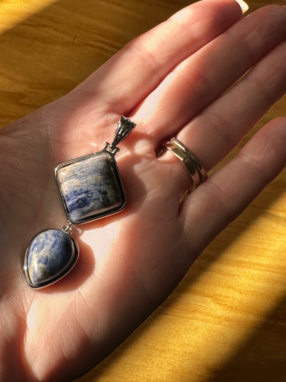 Artisan Silver Pendant with Blue sodalite Gemstones